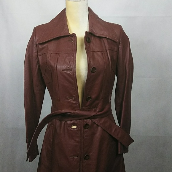 Vintage Cognac Leather Trench Coat – Timeless 90s Style, Size 7/8 - Picture 6 of 8